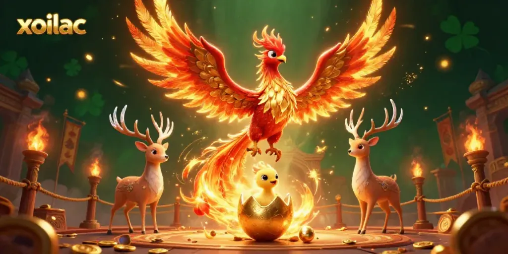 Experience top-tier gambling thrills with xoilac’s vibrant phoenix and golden elements.