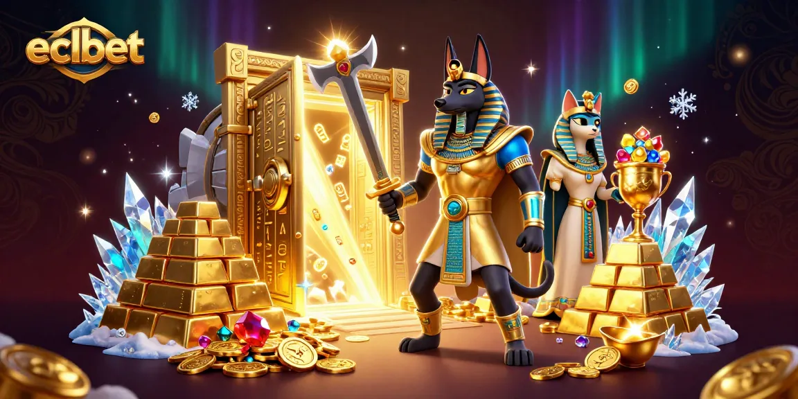 Experience the excitement of eclbet with Anubis and treasures in a vibrant casino setting.