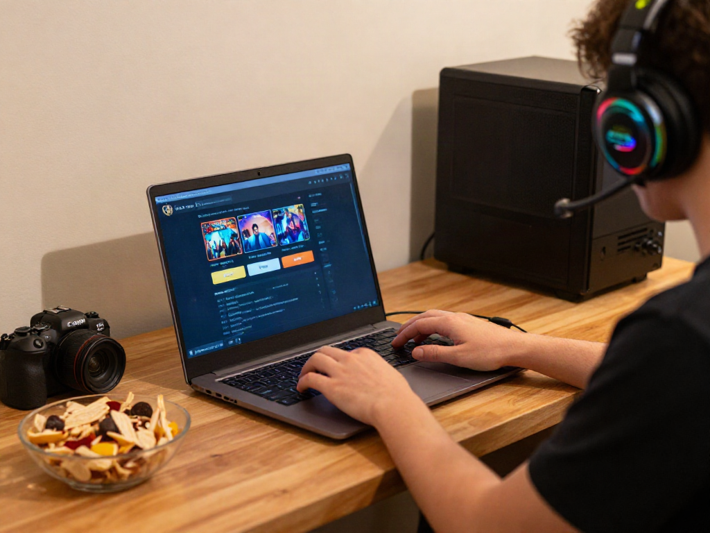 Engaged player at home gaming on king999 slot site with laptop.