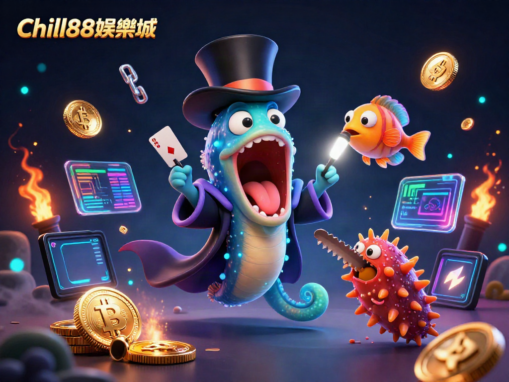 在Chill88娛樂城，透過海洋角色呈現魔術表演，展現刺激的賭博氛圍。