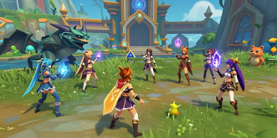Engaging female hentai game scene with diverse characters and fantasy landscapes