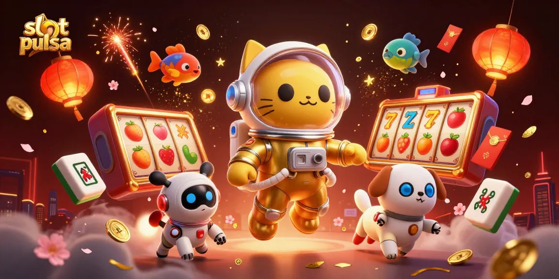 Experience thrilling slot pulsa action amidst dynamic cosmic scenery featuring lucky symbols and vibrant colors.