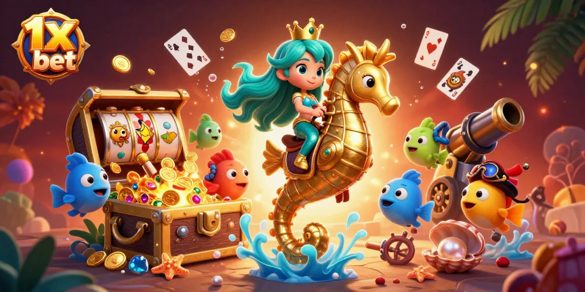 Experience thrilling gameplay with 1x bet at the vibrant underwater casino scene filled with treasure.