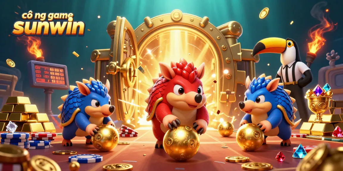 Engage in the thrilling action of cổng game sunwin with rival pangolins playing amidst golden casino treasures.