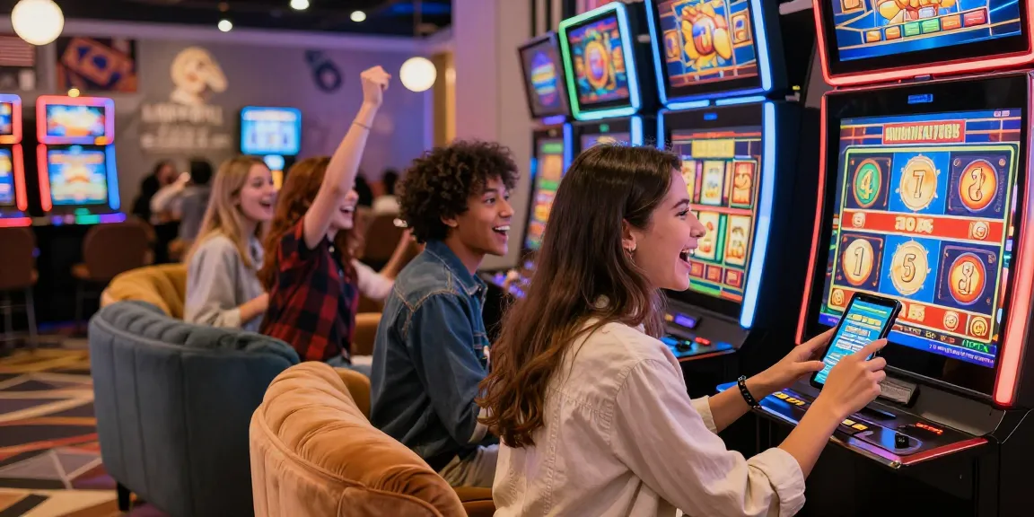 Players enjoying a lucky spin during a vibrant mobile casino gaming experience with friends.