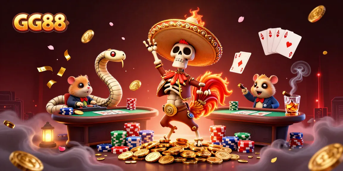GG88 showcases a lively casino scene with vibrant characters and intricate game elements.