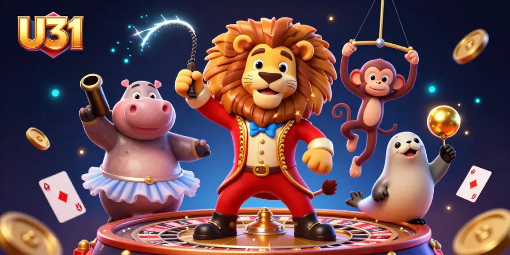 Experience U31 gaming excitement with dynamic casino characters featuring vibrant elements.