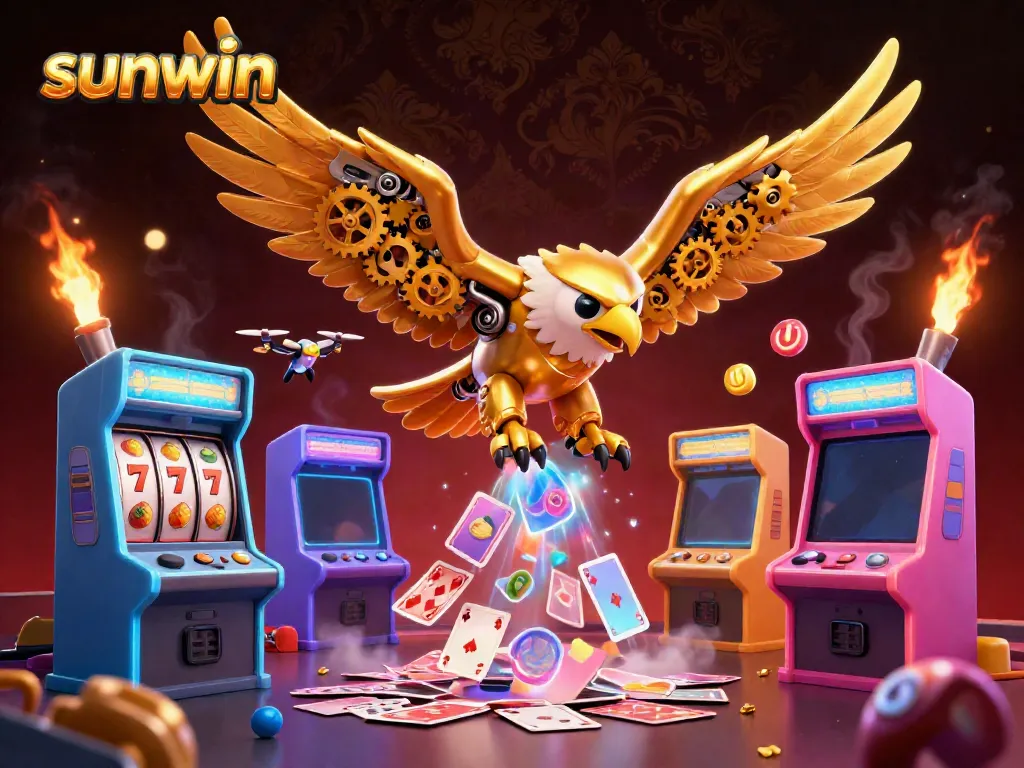 Experience thrilling gameplay with Sunwin's vibrant 3D casino illustration featuring golden eagle and colorful game elements.