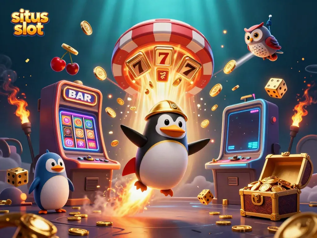 Experience the thrill of situs slot with a golden penguin and jackpot explosion in space.