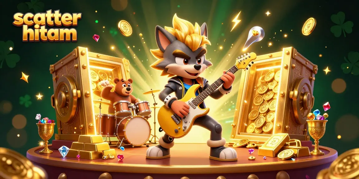 Experience the excitement of scatter hitam as 3D characters engage in a vibrant casino scene filled with treasures.