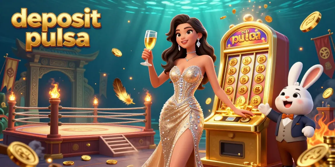 Rasakan sensasi memenangkan permainan slot deposit pulsa dengan ilustrasi yang menarik dan kegembiraan kasino.