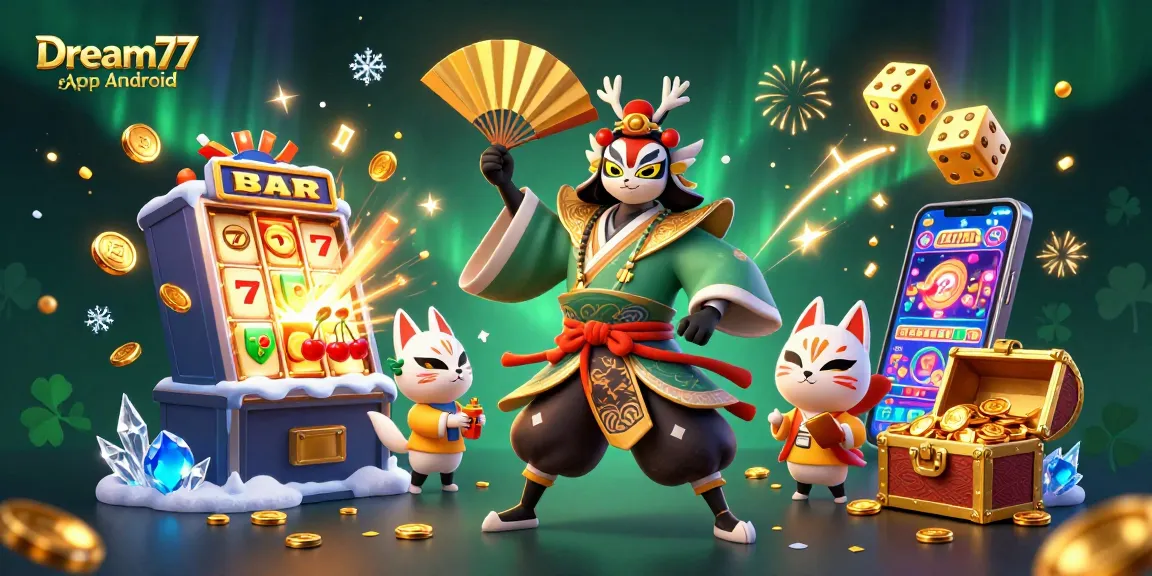 Engage in thrilling gaming adventures with the Dream77 App Android, showcasing exciting casino elements.