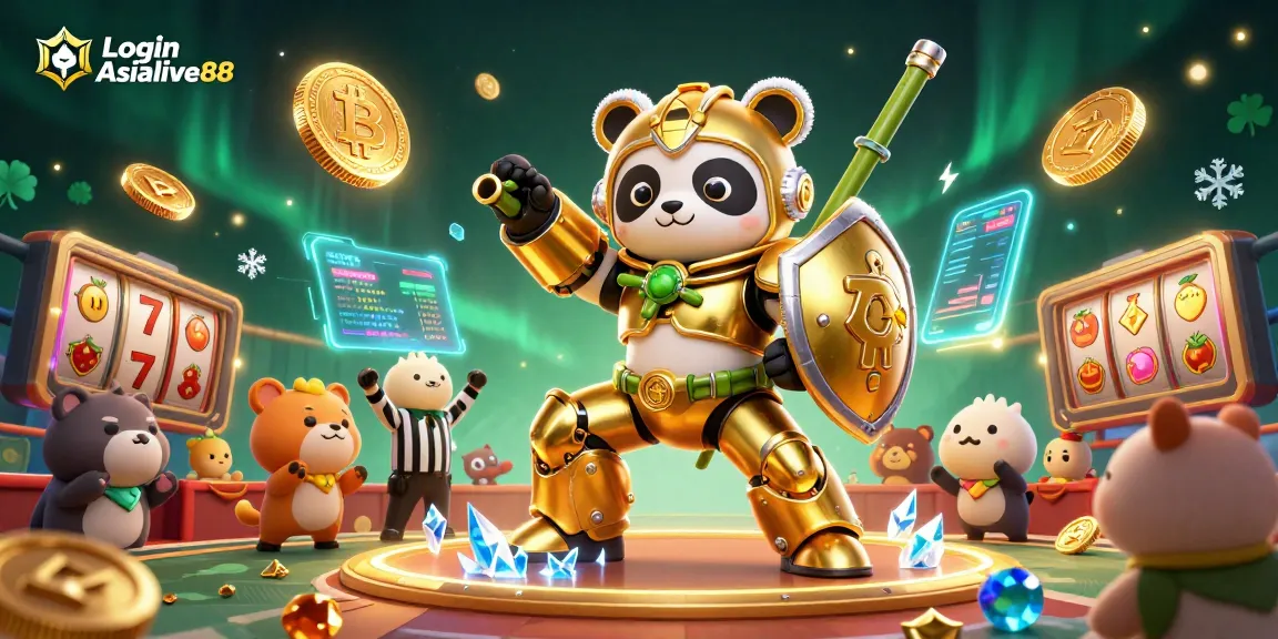 Engage with Login Asialive88 in a vibrant casino scene featuring a golden panda and dynamic game elements.