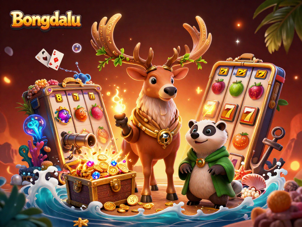 Bongdalu brings excitement to gaming with an enchanting scene featuring a druid stag and treasure-filled slots.