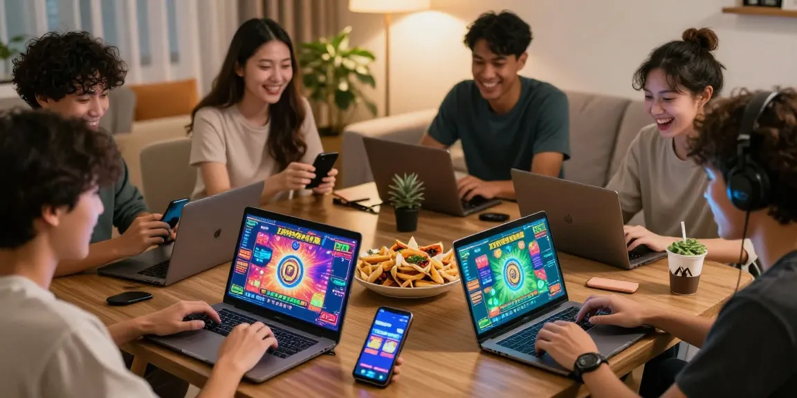 Engaged players enjoying ulartoto togel online gaming in a vibrant living room