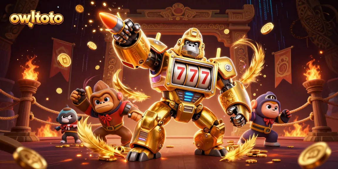 Engage in thrilling gaming action at owltoto with dynamic transformer-style characters and vibrant casino elements.