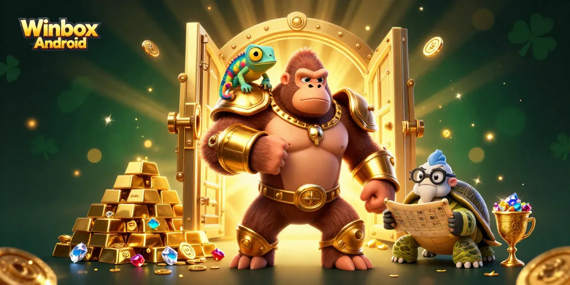 Engage with Winbox Android app, featuring colorful casino elements and vibrant characters for dynamic gameplay.
